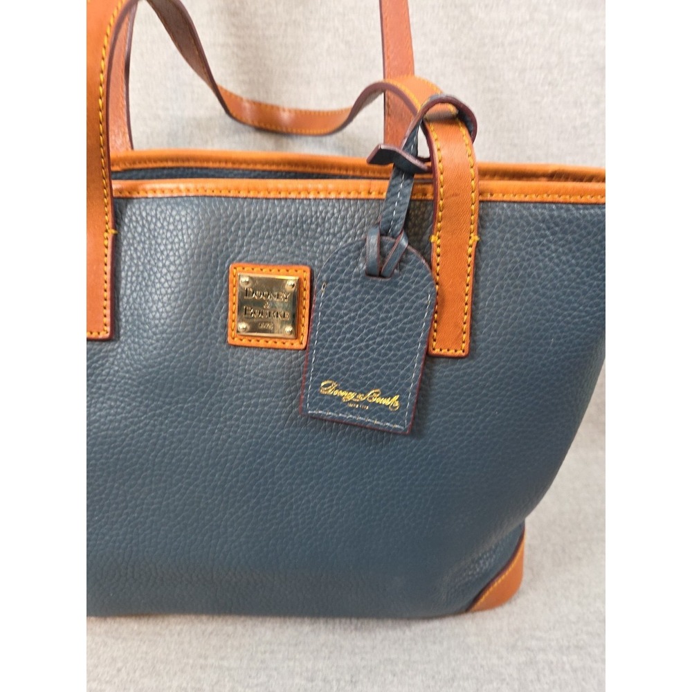 Dooney & Bourke Charleston Tote Bag Navy Blue Pebbled Leather Purse Handbag Logo - Picture 3 of 12